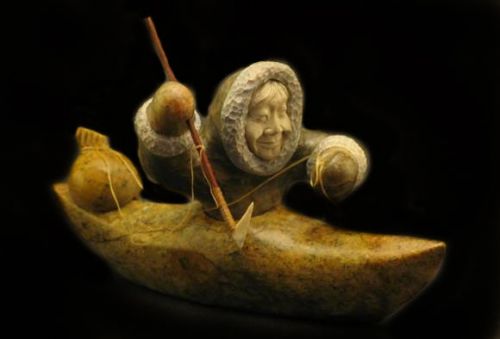 KAYAKER WITH SPEAR SOAPSTONE